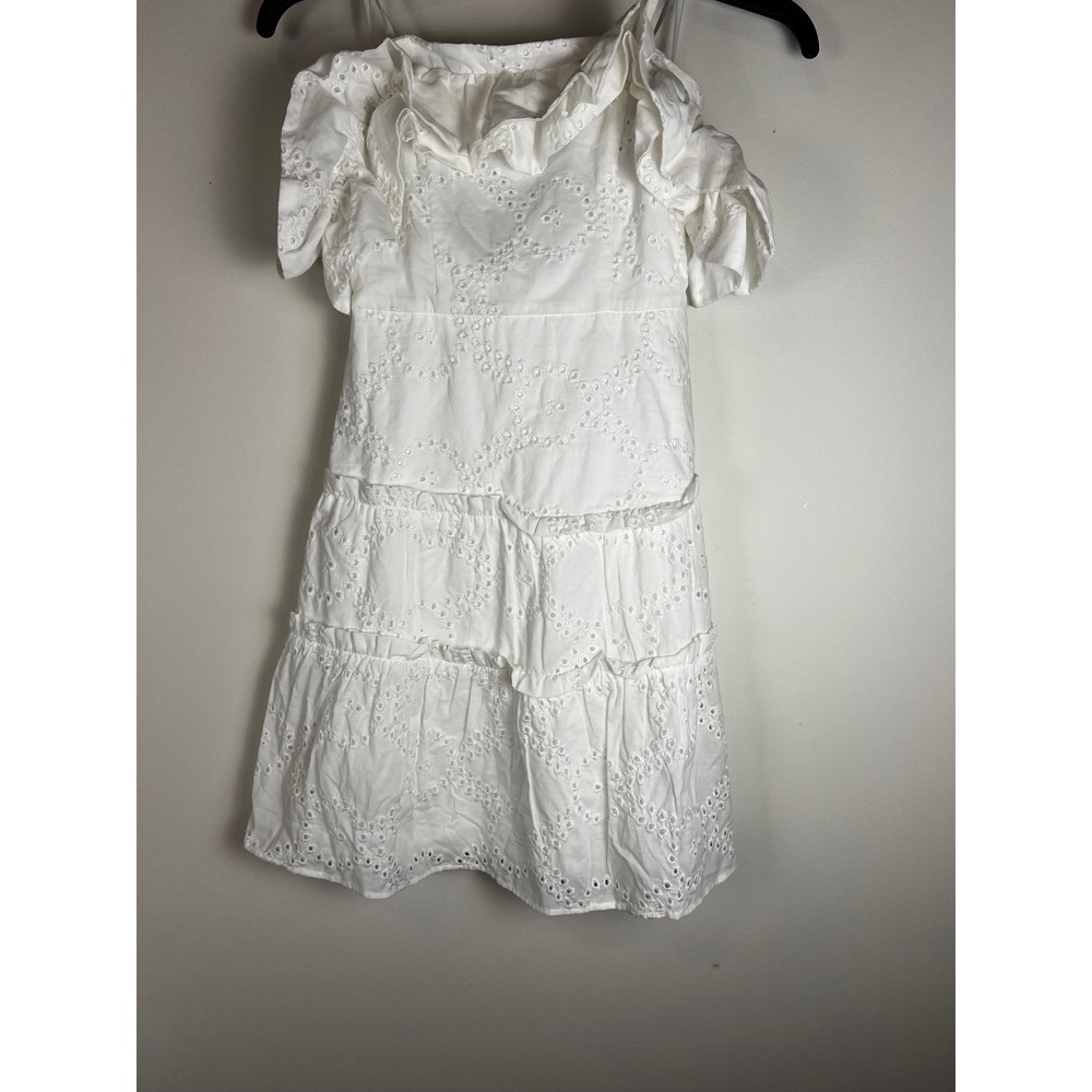 BCX Dress Ivory Eyelet Ruffle Off Shoulder‎ Tiered Mini Sz XXS NWT